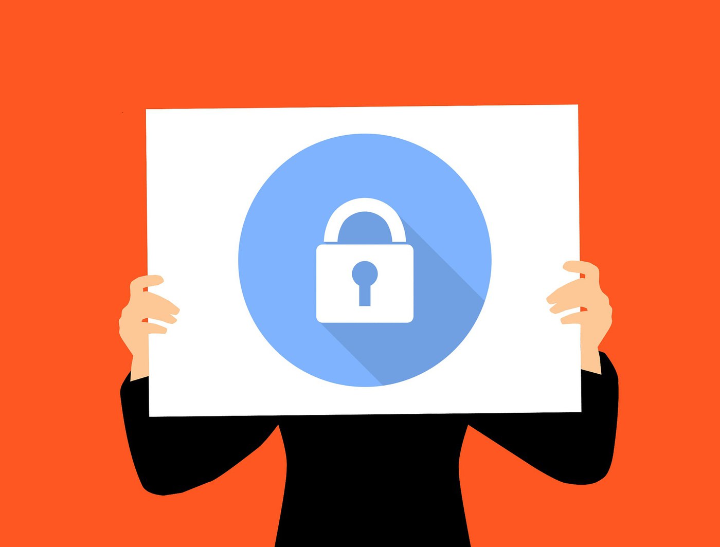 A graphic of a  person holding up an image of a security lock in front of face