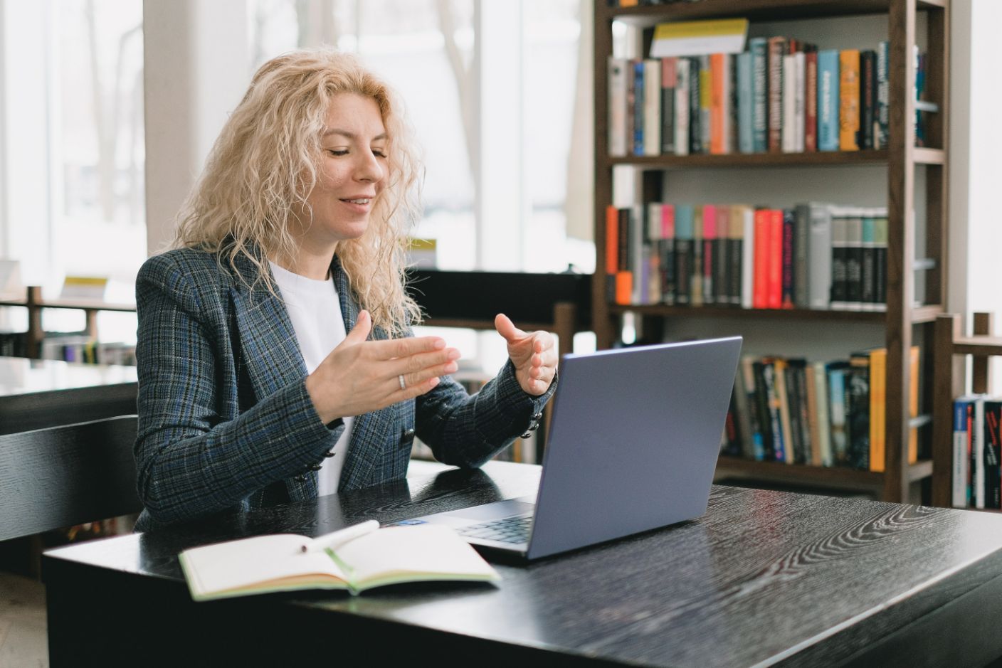 Woman having a video call on laptop