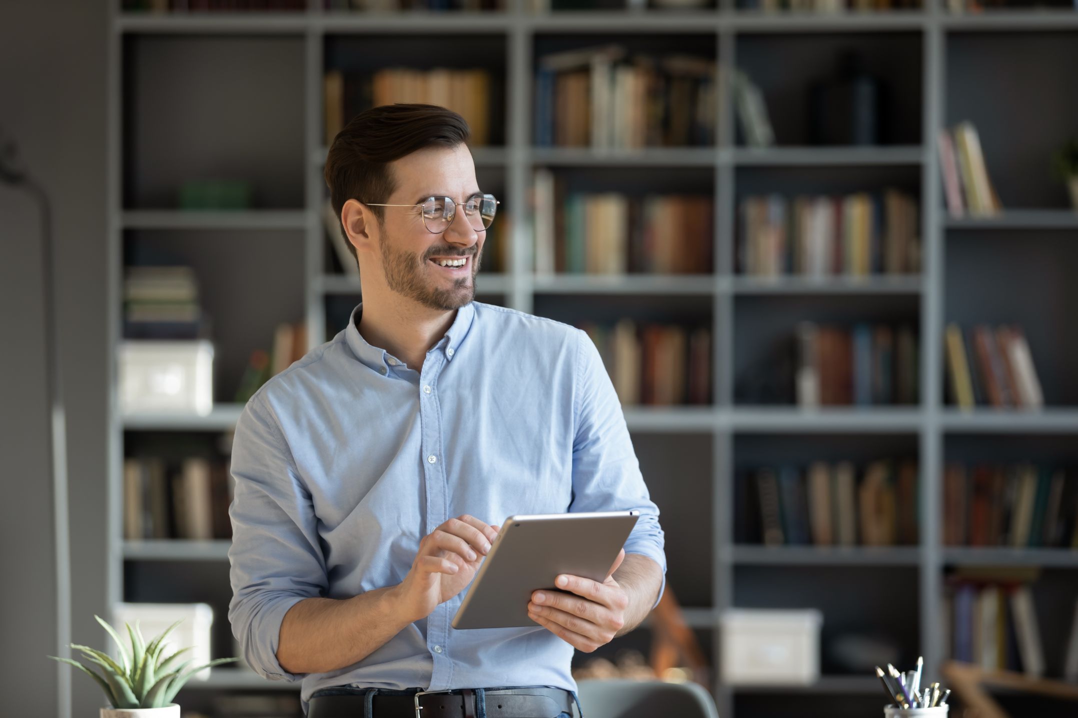 Business man working on tablet