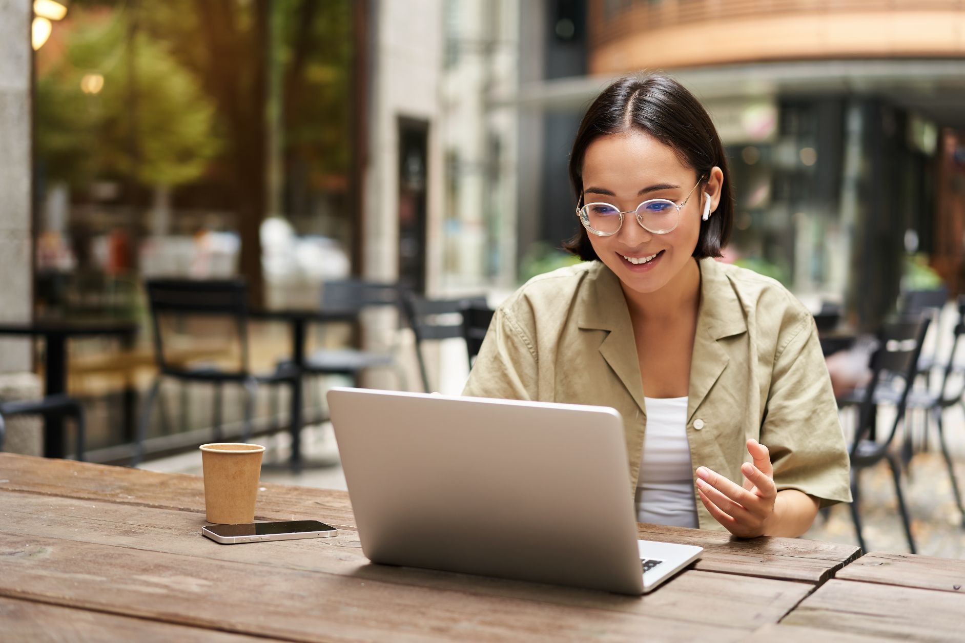 Business woman talking on a video call on a laptop