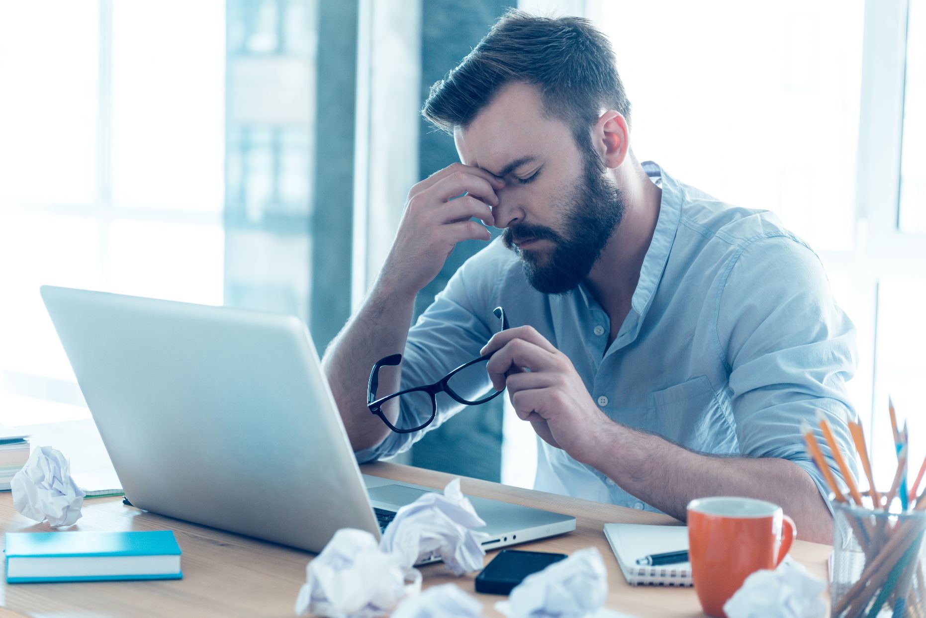 Frustrated businessman on computer